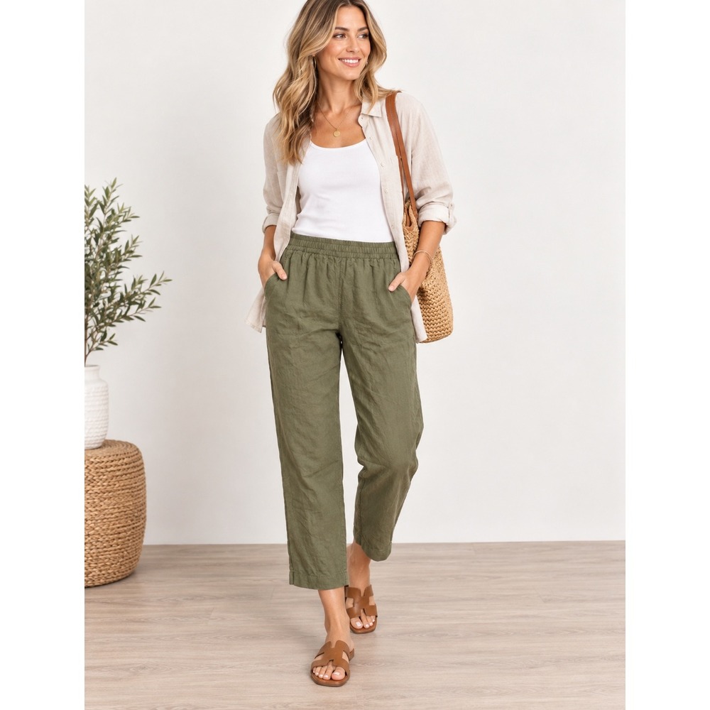 Old Navy NWT Linen Blend High Waisted Straight Ankle Pants Womens Large Green
